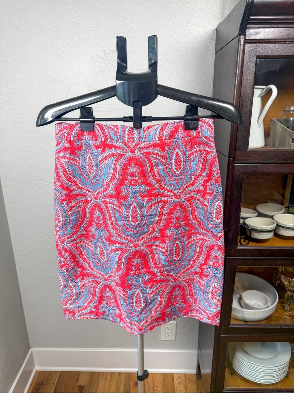 J.Crew No. 2 Pencil Skirt Red Blue Paisley Cotton Size 2